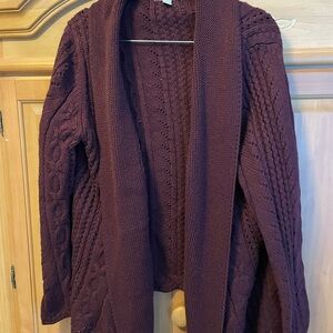 dressbarn Plum Cable Knit Cardigan